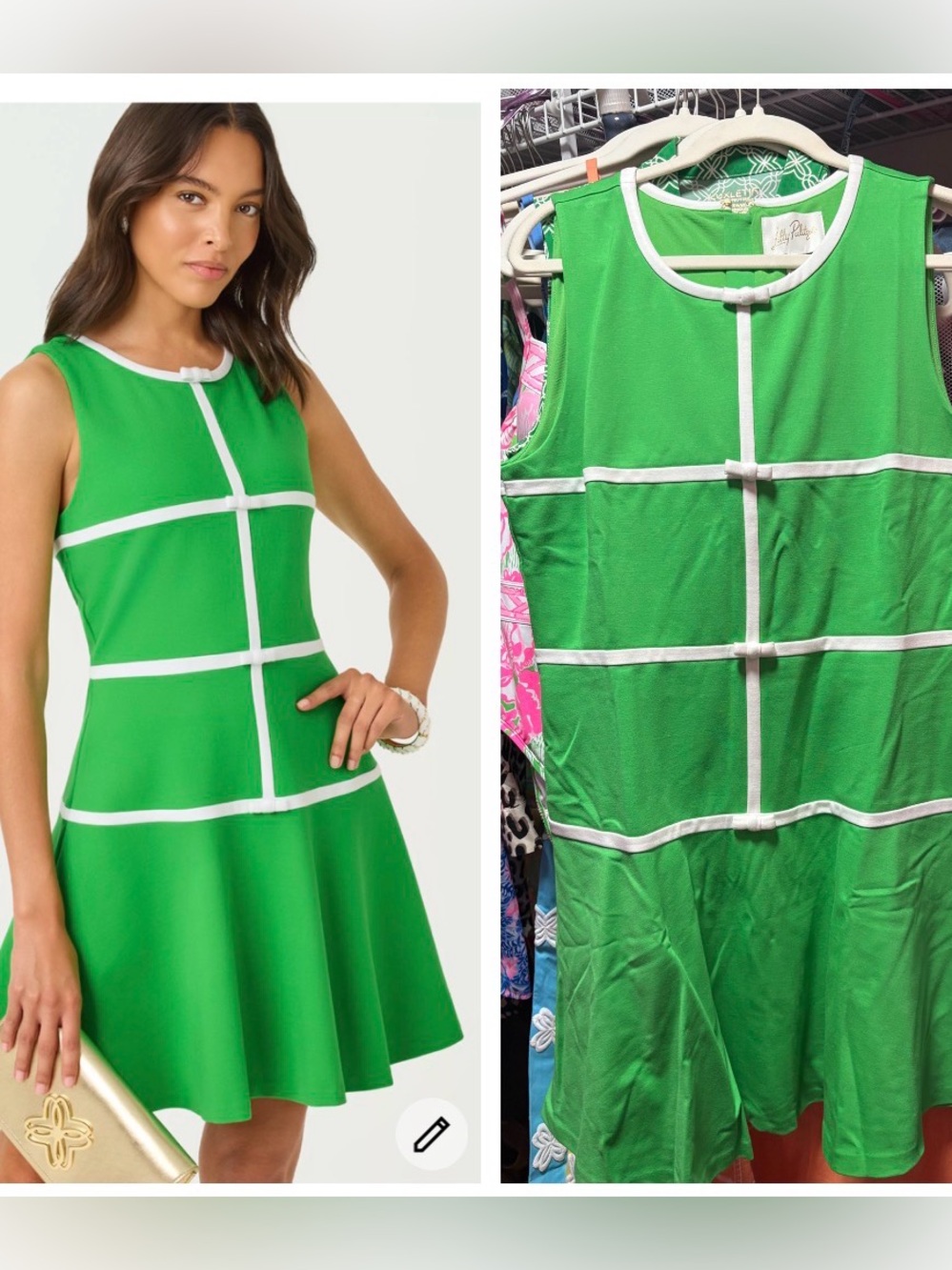 NWT Lilly Pulitzer Clancie Green Sleeveless Fit & Flare Dress with White Trim